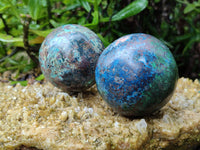 Polished Shattuckite Spheres x 2 From Congo