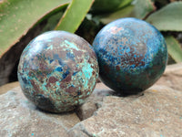 Polished Shattuckite Spheres x 2 From Congo