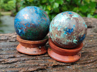 Polished Shattuckite Spheres x 2 From Congo