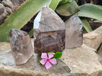 Polished Smokey Quartz Crystals x 3 From Madagascar