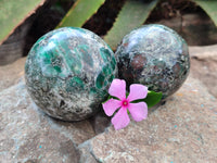 Polished Emerald Mica In Matrix Spheres x 2 From Mutoko, Zimbabwe