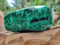 Polished Flower Banded Malachite Free Forms x 2 From Congo