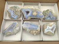 Polished On One Side Blue Lace Agate Geodes x 6 From Nsanje, Malawi