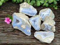 Polished On One Side Blue Lace Agate Geodes x 6 From Nsanje, Malawi