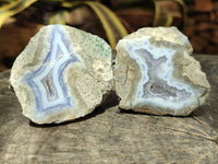 Polished On One Side Blue Lace Agate Geodes x 6 From Nsanje, Malawi