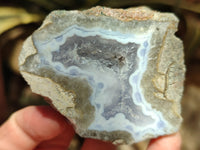 Polished On One Side Blue Lace Agate Geodes x 6 From Nsanje, Malawi