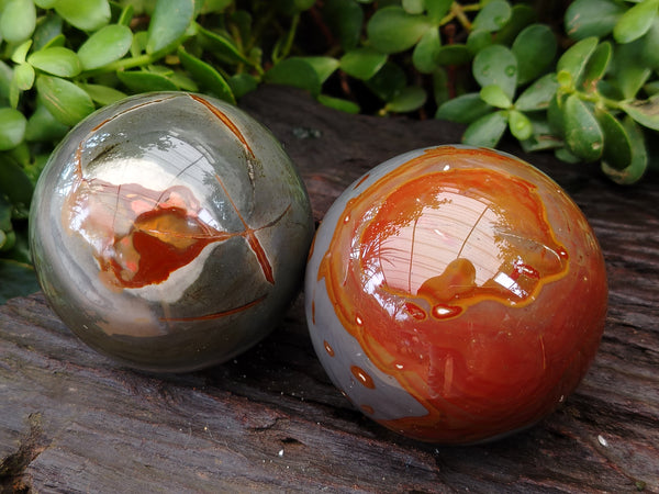 Polished Polychrome Jasper Spheres x 2 From Mahajanga, Madagascar