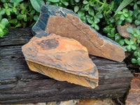 Polished On One Side Tiger's Eye Slabs x 2 From Prieska, South Africa