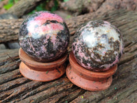 Polished Rhodonite Spheres x 4 From Ambindavato, Madagascar