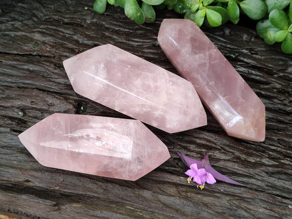 Polished Double Terminated Rose Quartz Points x 3 From Madagascar