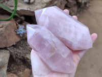 Polished Double Terminated Rose Quartz Points x 3 From Madagascar