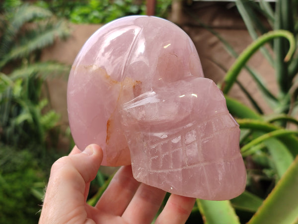 Hand Made Rose Quartz Skull Carving x 1 From Madagascar