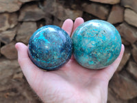 Polished Shattuckite Spheres x 2 From Congo