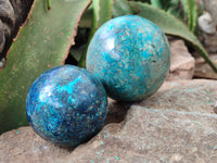 Polished Shattuckite Spheres x 2 From Congo