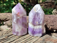 Polished Chevron Amethyst Points x 3 From Madagascar