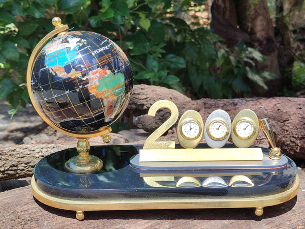 Polished Gemstone World Globe Desk Set x 1 From China