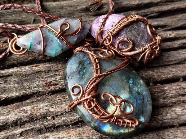 Hand Made Copper Wire Wrapped Pendants x 6 From Southern Africa