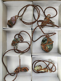 Hand Made Copper Wire Wrapped Pendants x 6 From Southern Africa