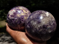 Polished Lepidolite with Pink Rubellite Spheres x 2 From Madagascar