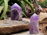 Polished Chevron Amethyst Points x 2 From Madagascar