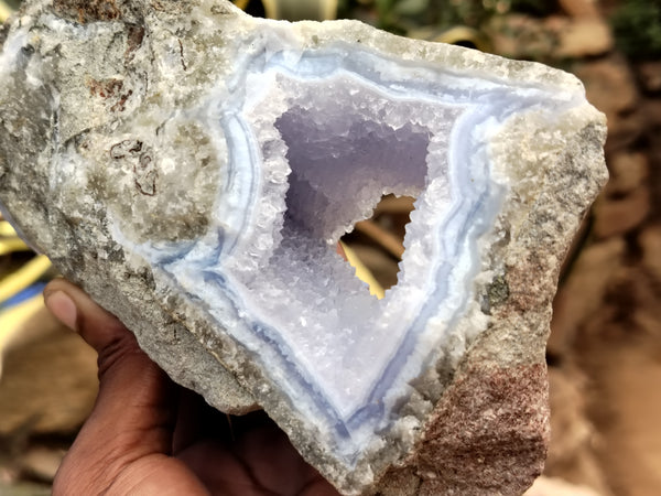 Natural Blue Lace Agate Geode Specimens x 2 From Malawi