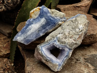 Natural Blue Lace Agate Geode Specimens x 2 From Malawi