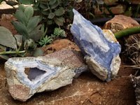 Natural Blue Lace Agate Geode Specimens x 2 From Malawi