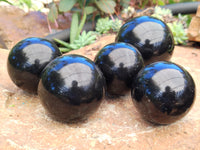 Polished Black Basalt Spheres x 5 From Antsirabe, Madagascar