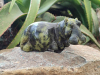 Hand Made Stone Hippo Carvings x 2 From Zimbabwe