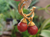 Hand Made Pair of Red Jasper Hoop Earrings - sold per item - From South Africa