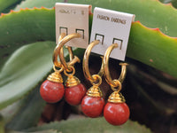 Hand Made Pair of Red Jasper Hoop Earrings - sold per item - From South Africa