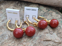 Hand Made Pair of Red Jasper Hoop Earrings - sold per item - From South Africa