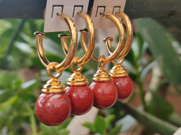 Hand Made Pair of Red Jasper Hoop Earrings - sold per item - From South Africa