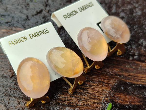 Hand Made Pair Of Rose Quartz Cabochon Earrings - Sold Per Item - From Madagascar