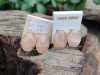 Hand Made Pair Of Rose Quartz Cabochon Earrings - Sold Per Item - From Madagascar