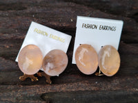 Hand Made Pair Of Rose Quartz Cabochon Earrings - Sold Per Item - From Madagascar