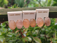 Hand Made Pair Of Rose Quartz Cabochon Earrings - Sold Per Item - From Madagascar