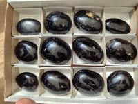 Polished Black Tourmaline Palm Stones x 12 From Madagascar