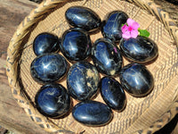 Polished Black Tourmaline Palm Stones x 12 From Madagascar