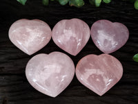 Polished Rose Quartz Gemstone Hearts x 5 From Ambatondrazaka, Madagascar