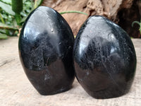 Polished Black Basalt Standing Free Forms x 2 From Antsirabe, Madagascar