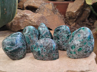 Polished Emerald Mica In Matrix Standing Free Forms x 6 From Mutoko, Zimbabwe