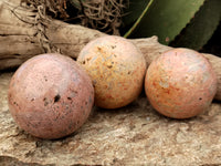 Polished Peach Moonstone Spheres x 3 From Madaagscar