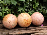 Polished Peach Moonstone Spheres x 3 From Madaagscar