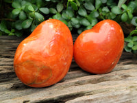 Polished Orange Twist Calcite Gemstone Hearts x 2 From Madagascar