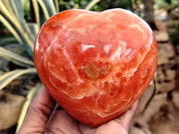 Polished Orange Twist Calcite Gemstone Hearts x 2 From Madagascar