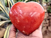 Polished Orange Twist Calcite Gemstone Hearts x 2 From Madagascar