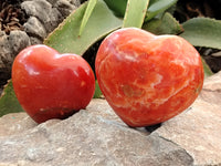 Polished Orange Twist Calcite Gemstone Hearts x 2 From Madagascar