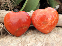 Polished Orange Twist Calcite Gemstone Hearts x 2 From Madagascar