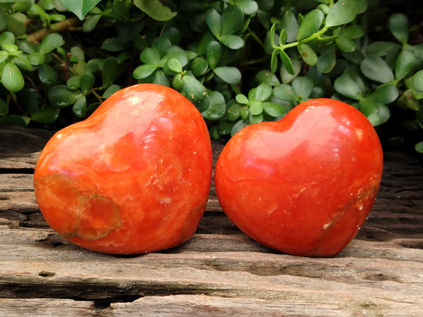 Polished Orange Twist Calcite Gemstone Hearts x 2 From Madagascar